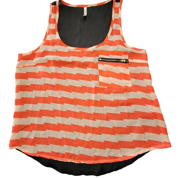 DNA Couture Orange Tank Bold Stripe Mesh Preppy Scoop Classic Top Womens Size M - Picture 1 of 6